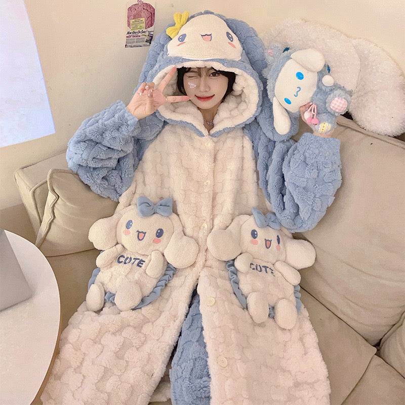 Warm Pajamas Long Sleepwear with Cute Pattern Pocket Pajamas