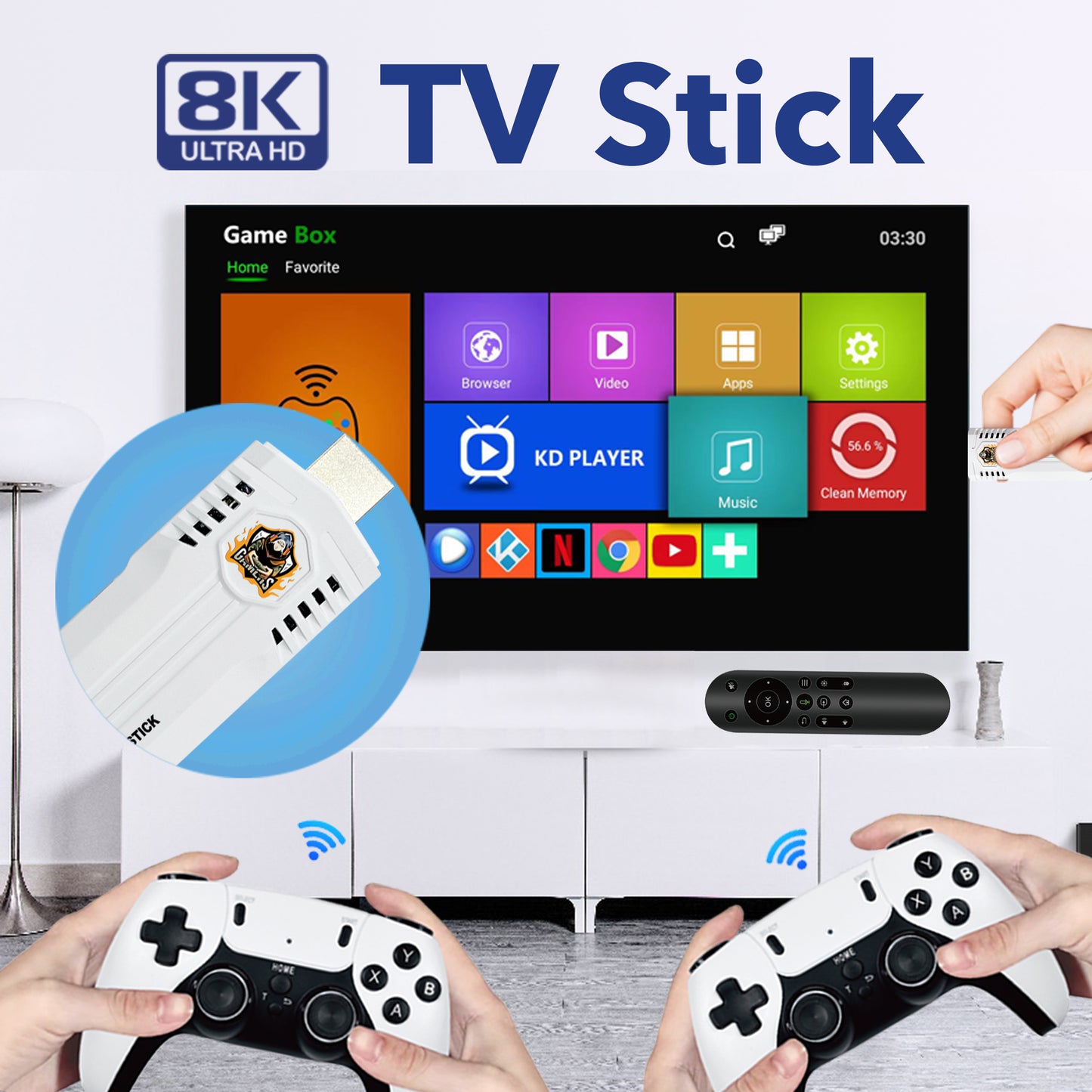 Game TV Stick Wireless Retro Game Console,Android/Game Dual System Game Stick,Plug & Play Video TV Game Box Within 40000+ Games Built-in, 8K HDMI Android TV Box, 64G, 2*Wireless Controllers